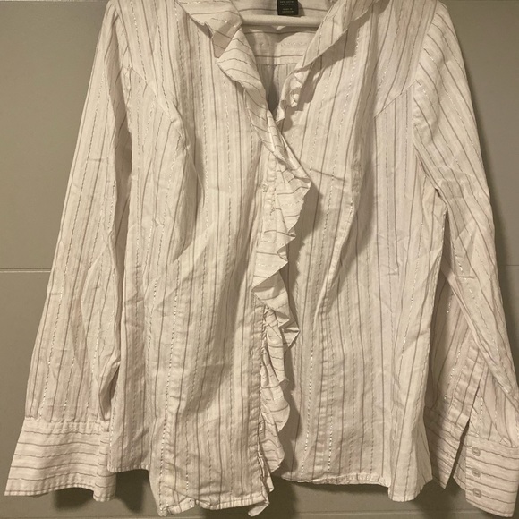 Lane Bryant White ruffled button down Blouse - Picture 1 of 5